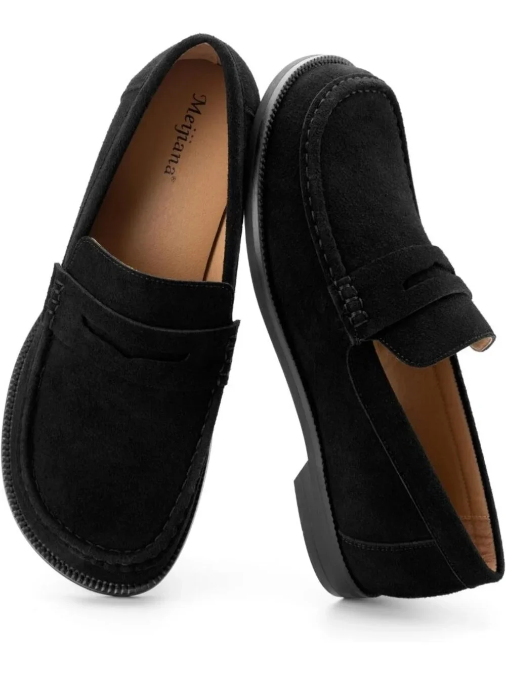 Men's Black Penny Loafers Slip On Dress Causal Shoes Luxury Suede Formal